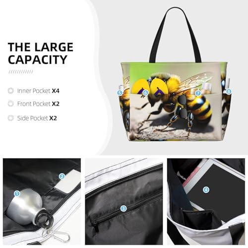 Large Capacity Beach Bag - print Waterproof Travel Bag Cute little bee Multi-Pocket Tote for Vacation Gym Women3
