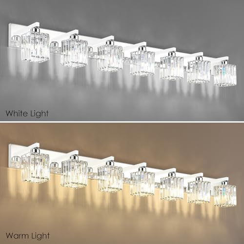 Image of Aipsun Bathroom Vanity Light Fixtures Chrome Vanity Light for Bathroom Crystal Vanity Lighting Fixtures 7 Light (Exclude Bulb)