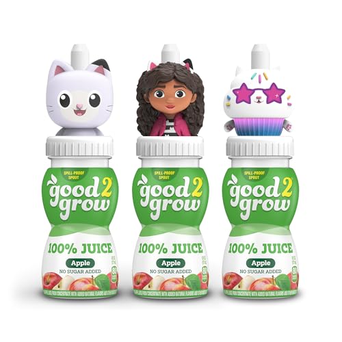 good2grow Apple Juice - 100% Juice Drinks for Kids, Fruit Juice No Sugar Added, 6 Fl Oz Juice Bottles with Spill-Proof Gabby's Dollhouse Character Tops (3 Pack)