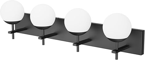 Miniatura 7 de Ralbay Luces de tocador modernas de mediados de siglo, 4 luces de mediados de siglo, modernas lámparas de baño sobre espejo, globo de vidrio lechoso