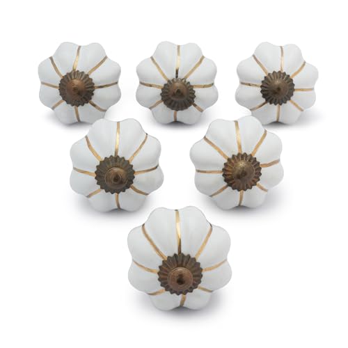 Ajuny Lot de 6 Boutons Décoratifs en Céramique Peints à la Main Blanc pour Placard Tiroir et Meubles pour Armoires de Cuisine Salle de Bain Commode Finition Brillante...