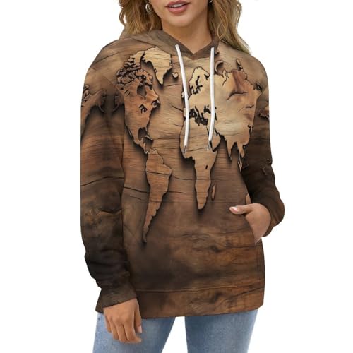 Sweat à capuche hommes carte du monde pull manches longues à poche - 2