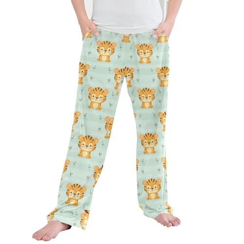 Cute Tiger Long Pajama Pants Elastic Waist PJ Bottoms with Pockets S A113011