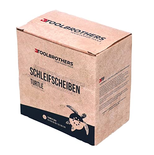 Toolbrothers TURTLE Zestaw szlifierski premium 125 mm lub 150 mm, na rzep 8 otworów P40 / P60 / P80 / P120 / P180 / 240 do twardego drewna, miękkiego drewna, lakieru, kamienia, stali, aluminium, forniru (4 x zestaw tarcz szlifierskich 125 mm)