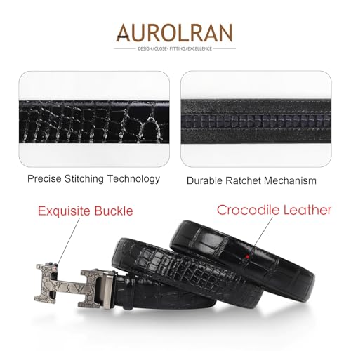 Image of Aurolran Men&Womens Leather Dress Belt Business Automatic Buckle Belt Color-Black Silver Gold