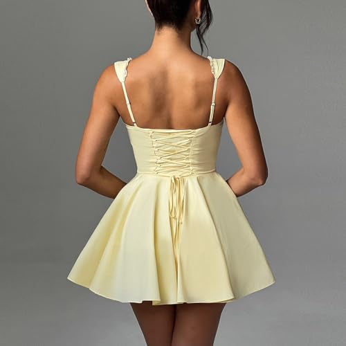 Image of Aopwsrlyi Women Sexy Corset Mini Dress Sleeveless Backless Ruffle A Line Mini Dress Summer Going Out Party Club Dress