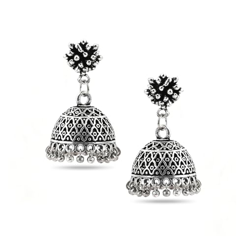 Image of Rubans Jhumka Earrings Oxidised Trendy Jewellery Gift for Women & Girls