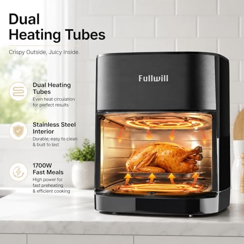 Image of Fullwill 6Qt Air Fryer with Window, Dual Heating, 14-in-1 /12 Presets (Wings, Steak, Fries, Pizza), 392F, 1700W, Nonstick & Dishwasher-Safe Basket, PFOA-Free, Oil-Free Fast Cooking