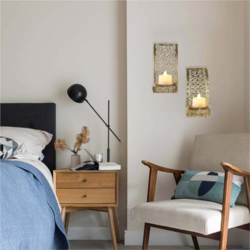 Candelabros de pared para velas aromáticas en juego de 2 piezas de metal dorado 5