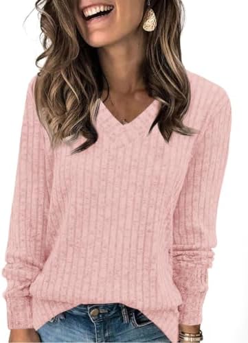 Fisoew Damen Pullover V-Ausschnitt Oversize Langarmshirt | Casual,Strickpullover,Oberteil,Loose Fit,Pulli,Oversize,Sweatshirt,Longsleeve,Bluse