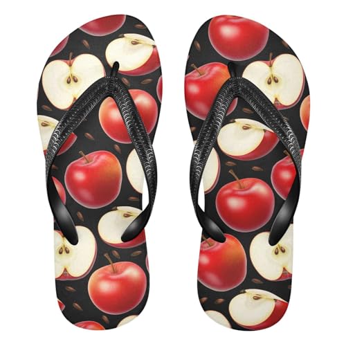 Red Fruits Black Flip Flops for Beach Thong Sandals Anti-slip Lightweight Shower Shoes for Indoor Outdoor House