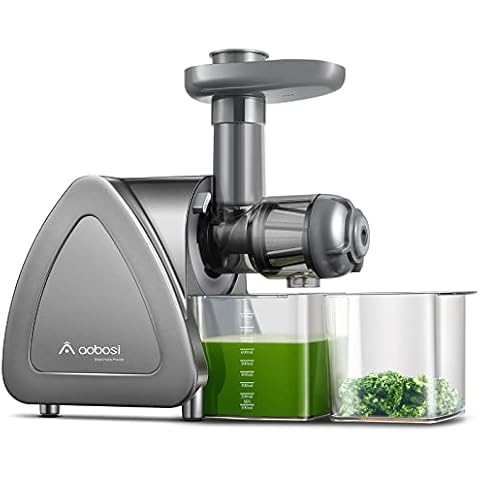 Cold Press Juicer, Aobosi Slow Masticating Juicer Machines with Reverse Function, Quiet Motor, High Juice Yield with Juice Jug & Brush for Cleaning, Gray Cover