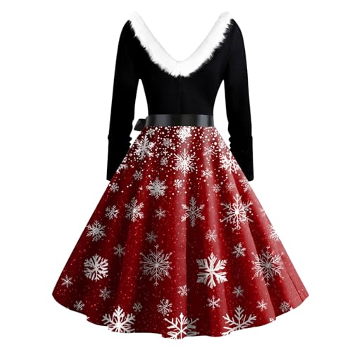 FONMA-Ugly-Christmas-Sweaters-for-Women-2024-Graphic-Printed-Long-Sleeve-Fur-Deep-V-Neck-Midi-Dress-Plus-Size-Holiday-Dresses