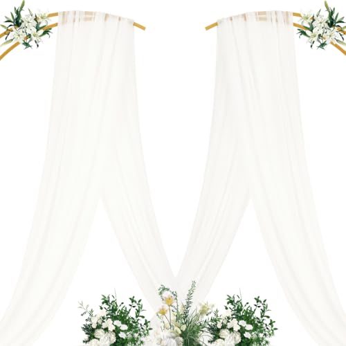 Image of MLMC Ivory White Wedding Arch Draping Fabric 2 Panels 29 inch x 20 FT Extra Long Gauze Drapes Sheer Backdrop Curtains 6.6 Yards Outdoor Drapery Panels for Wedding Baby Shower Party Ceiling Decoration