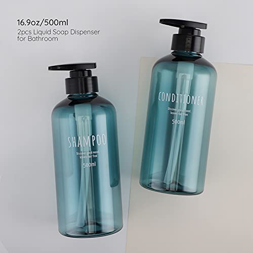 Image of Segbeauty 2-Pack 16.9oz Shower Dispensers, Blue Refillable PET Plastic Bottles for Shampoo, Conditioner, Body Wash, Lotion