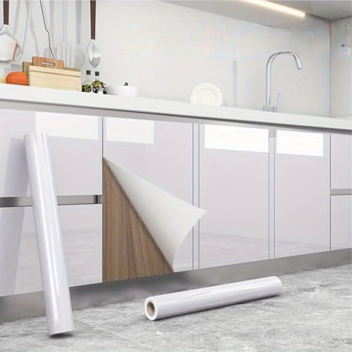 Image of Vinyl Contact Paper Decorative for Cabinets Countertops Kitchen Shelves Liner Self Adhesive Film Peel and Stick Waterproof Removable Wallpaper (Inches 24 x 300, Glossy White)