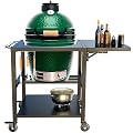 Outdoor Grill Table Cart for Big Green Egg Accessories, Heavy Duty Metal Rolling BGE Cart with 3 inch Casters, Sturdy Side Table, Hooks, Prefect for Spring BBQ with Large Big Green Egg Stand