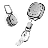 E LV Retractable ID Badge Holder, Heavy Duty Metal Body and Kevlar Cord, Carabiner Key Chain Metal Keychain with Belt Clip and 24 inch Wire Extension, Hold Up to 15 Keys and Tools