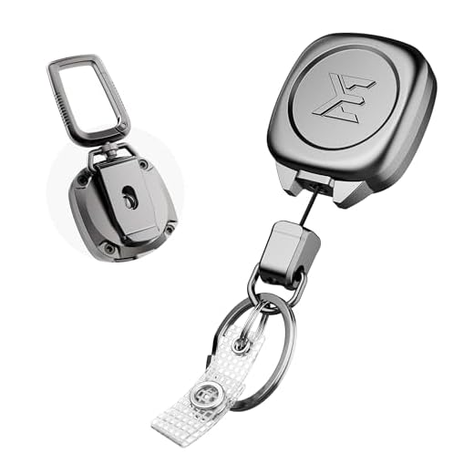 E LV Retractable ID Badge Holder, Heavy Duty Metal Body and Steel Cord, Carabiner Key Chain Metal Keychain with Belt Clip and 24 inch Wire Extension, Hold Up to 15 Keys and Tools