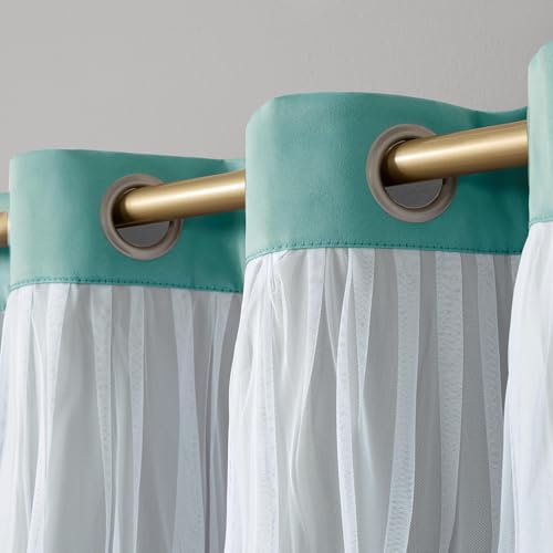 Image of TOWN & COUNTRY LUXE Talia Double Layer Indoor Curtains, Sheer and Room Darkening Blackout, Grommet Top, Energy Efficient, 2-Pack Set, 52 inchx96 inch, Turquoise