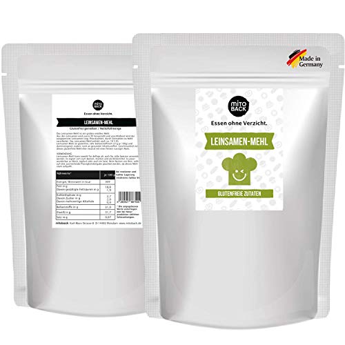 MITOBACK - Leinsamenmehl grob und teilentölt zum Backen in 2 x 400 g Packung - Leinsamen Mehl für Brot & Backwaren - Goldleinsamenmehl geschrotet für eine perfekte Textur: Glutenfrei, Vegan