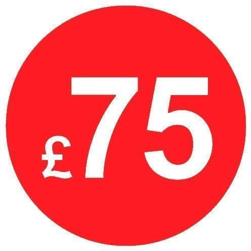Pack of 500-20mm Price Stickers/Labels - Choose from 10p to £95 - Bright Red - Many Prices to Choose from (£75 - Red)