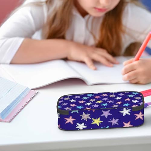 Image of Colorful Stars Pencil Case Woven Stars Purple Blue Red Pencil Bag Pouch Box Organizer for College School Students Boy Girl