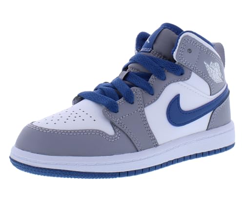 Nike Jordan 1 MID PS Girls Shoes Size 3, Color: Cement Grey/White/True Blue-White