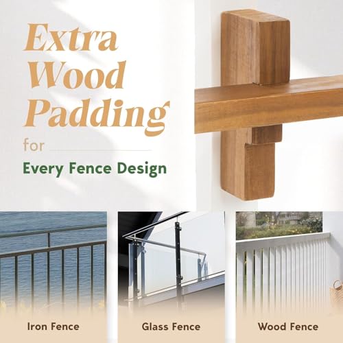 Acacia Wood Folding Balcony Deck Table for Railings Adjustable Height & Width Teak Brush Finish Durable Against Weather Outdoor Furniture