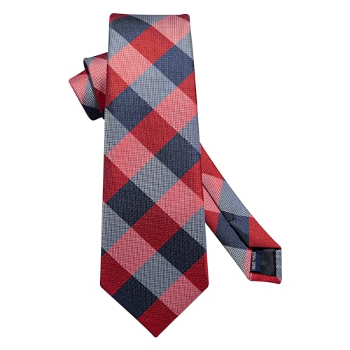 Image of HISDERN Ties for Men Plaid Checkered Tie with Pocket Square Woven Business Formal Necktie Handkerchief Set Wedding Party