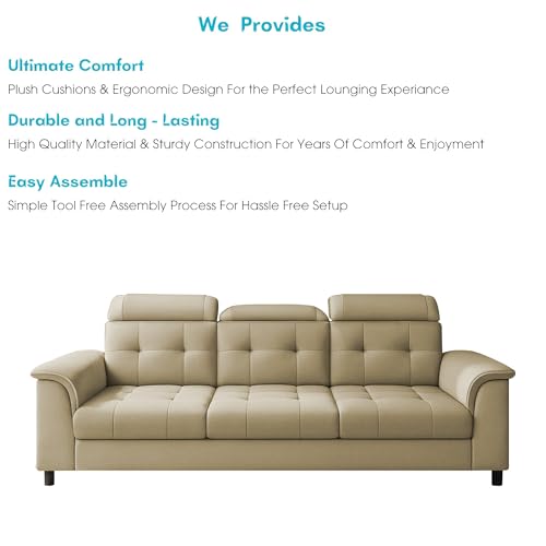 Image of Casaliving Ella 3 Seater Sofa Set for Living Room (Cream Colour Fabric) Premium Fabric Sofa