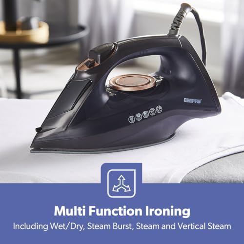 GEEPAS Steam Iron | Clothes Dry & Steam Press | 40s Fast Heat-Up, Vertical Steaming | Ceramic Soleplate & Adjustable Temperature | 220ml Water Tank with 0.8g/Steam Output | 2 Year Warranty 2400W Black - Image 6