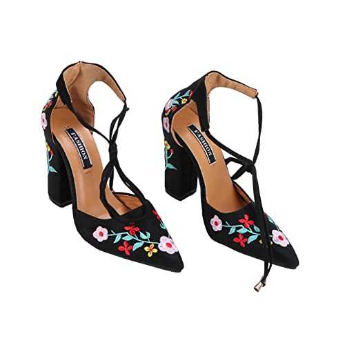 Holibanna 1 Pair Summer Chic Embroidery Womens Foot Elegant Dress Anti-Slip Exquisite Shoes Sandals Size Women Chunky Woman Fashionable Stylish Cool Delicate Black Wedding Beach Embroidered #TOP11
