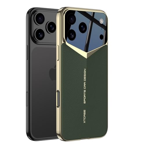 Étui iPhone 17 Pro vert foncé en cuir antichoc pour vos déplacements