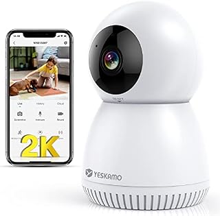 YESKAMO 2K Baby Monitor with Camera and Night Vision, Ultra HD 3MP Indoor Wireless WiFi CCTV Cameras for Home Surveillance, 2 Way Audio Video Security Camera for Dog/Pet/Cat with Motion Tracking
