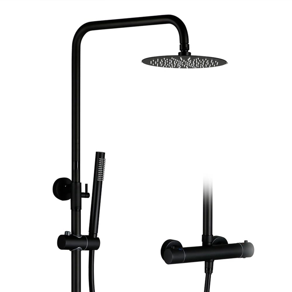 CWCQGH Thermostatic Shower Set Brushed Gold Faucet Brass Temperature Bathroom Mixer Tap Rain Head Wall-Mount Handheld Sprayer,Sprinkler,Onecolor-12Inch