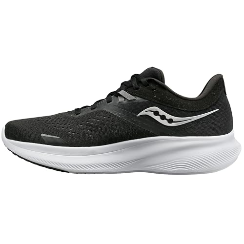 Saucony Women's Ride 16 Sneaker, Black/White, 11 Wide