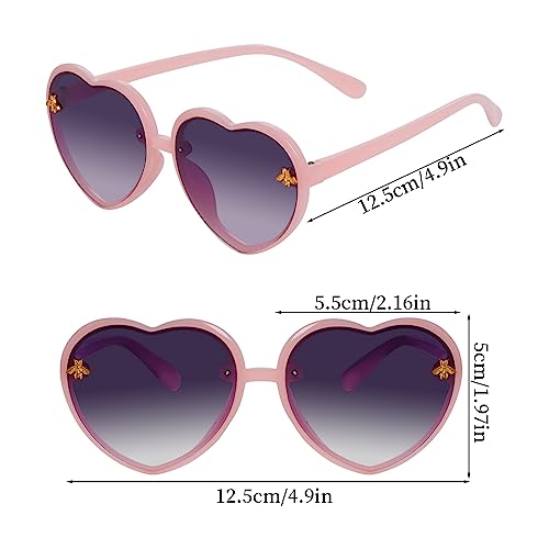 obmwang 3 Pieces Kids Heart Shaped Sunglasses Stylish Cute Bee Sunglasses for Toddler Girls Age 3-10 Outdoor Beach Eyewear2