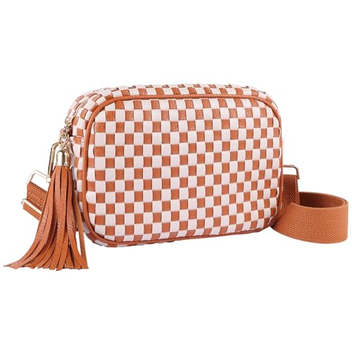Woven Crossbody Bags for Women Small Summer Boho Purse Trendy Braided Weave Leather Shoulder Camera Crossbody Bag
