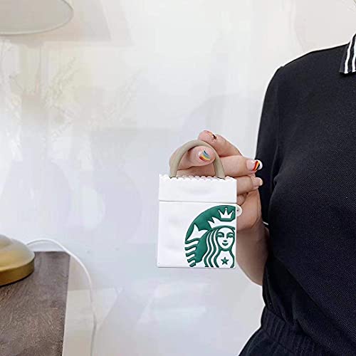 Image of PEFKO PSS121 AirPods Pro Soft Silicone Protective Case 3D Design Shockproof Case Cover with Anti-Lost Metal Keyring Compatible for Apple AirPods Pro (Starbucks Bag)