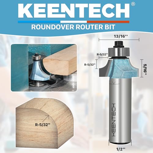 Image of KEENTECH Round Over Router Bit, 1 /2 inch Shank x 13 /16 inch Dia x 5 /32 inch Radius | Industrial Grade, Tungsten Carbide Tipped, 10X Lifespan, Woodworking