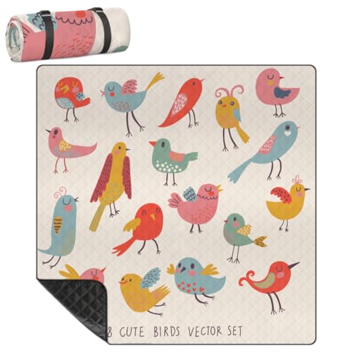 Shimoshe Extra Large Picnic Blankets 79”x 79”, Colorful Bird Prints Waterproof Foldable Picnic Mat with Straps Portable Beach Blanket for Camping Park Grass Beach Indoor