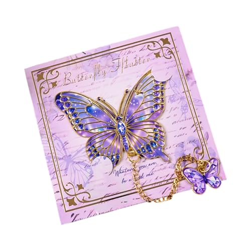 Elegant Butterfly Shape Metal Bookmarks with Chain Pendant Books Page Marker Reading Aid for Book Lover Readers Writers Portable
