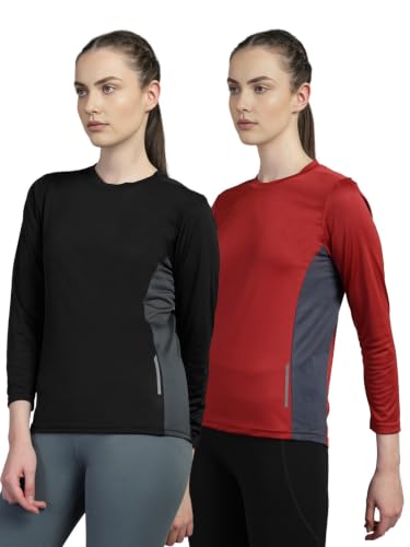 Image of CHKOKKO Women's Activewear Sports Gym Workout Full Sleeve T-Shirt Lightweight UV Protection Breathable Stretch Round Crew Neck for Training Running Yoga