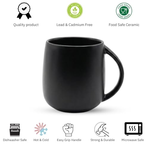 Image of Clay Craft Fine Ceramic Glossy Finish Solid Coffee & Milk Mug for Home, Office & Gifting | Microwave & Dishwasher Safe | 320 ml, Black, Set of 2
