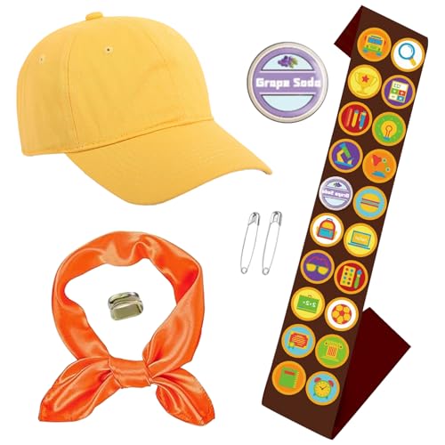 HTTDSLF 7 Stück Pfadfinder Kostüm Set Dschungelcamp Kostüm Wildnis-Entdecker-Kostüm mit Gestickten Verdienstabzeichen Hüte Halstuch Büroklammern Schalknoten für Karneval Halloween Cosplay