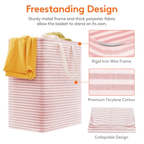 Image of Lifewit 2 Pack Laundry Basket 100L Each, Collapsible Clothes Hamper with Reinforced Handles, Freestanding Waterproof Design for Bedroom and Laundry Room, Pink&Blue 200L Total
