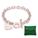 pichuxiu Charm Bracelet for Women Rose Gold Plated Love Heart Elegant OT Clasp Stainless Steel Green Bag Packaging Jewelry Gift Birthday