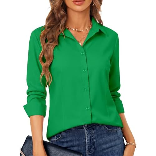 BBIBBI Regular, Petite & Tall XS-6XL Women's Stretch Long Sleeve Button Down Dress Shirts Solid Business Casual Work Blouse