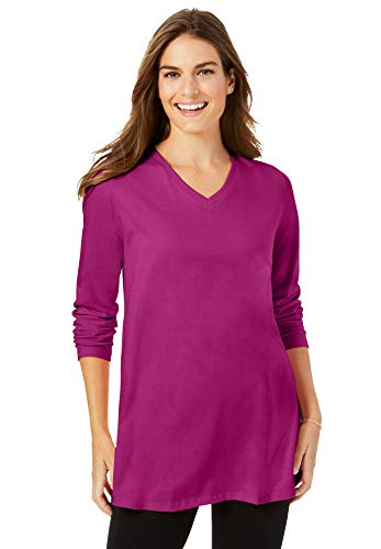 Woman Within Plus Size Perfect Long-Sleeve V-Neck Tunic